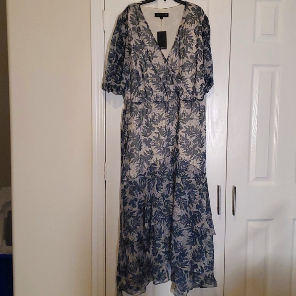 Muted Navy blue & Cream midi dress